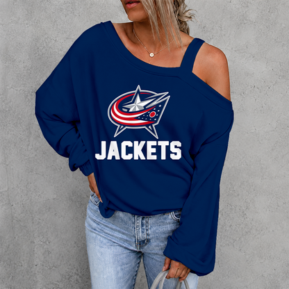 [SUPER SALE] NEW CUSTOMIZED NHL18 CBJ COLUMBUS BLUE JACKETS DROP SHOULDER SWEATSHIRT