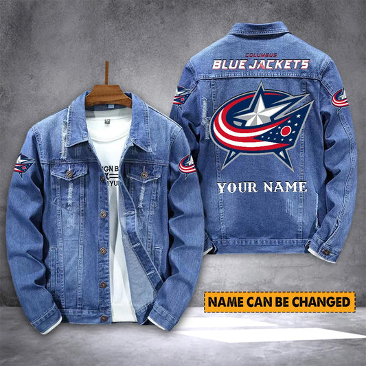 ELITE EDITION - NEW CUSTOMIZED NHL18 CBJ COLUMBUS BLUE JACKETS DENIM JACKET