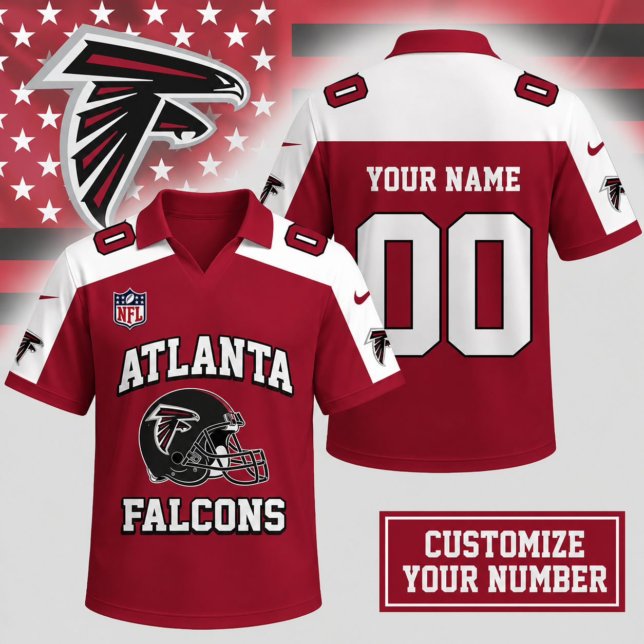 ELITE EDITION - NEW CUSTOMIZED NFL18 ATF ATLANTA FALCONS POLO SHIRT