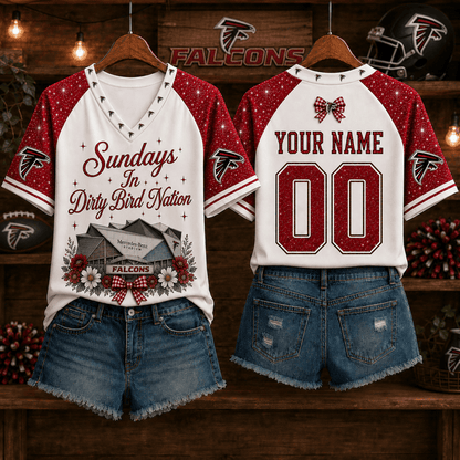 EXCLUSIVE EDITION - NEW CUSTOMIZED NFL18 ATF ATLANTA FALCONS V-NECK FEMALE SHIRT