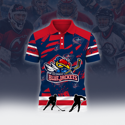 [SUPER SALE] NEW CUSTOMIZED NHL18 CBJ COLUMBUS BLUE JACKETS POLO SHIRT