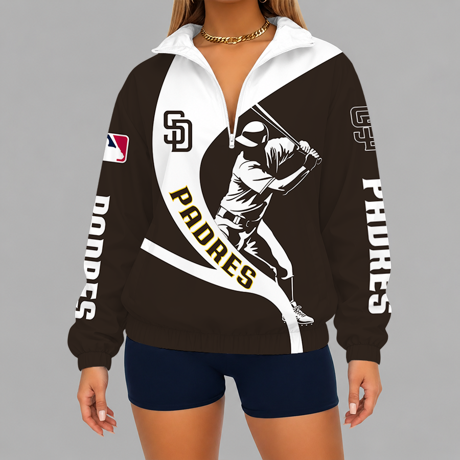 [FLASH SALE] NEW CUSTOMIZED MLB18 SDP SAN DIEGO PADRES V-NECK ZIPPER SWEATSHIRT JACKET