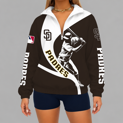 [FLASH SALE] NEW CUSTOMIZED MLB18 SDP SAN DIEGO PADRES V-NECK ZIPPER SWEATSHIRT JACKET