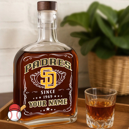 LIMITED EDITION - NEW CUSTOMIZED MLB18 SDP SAN DIEGO PADRES LUXURY WHISKEY BOTTLE 450ML