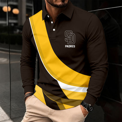 [FLASH SALE] NEW CUSTOMIZED MLB18 SDP SAN DIEGO PADRES MEN'S LONG SLEEVE POLO