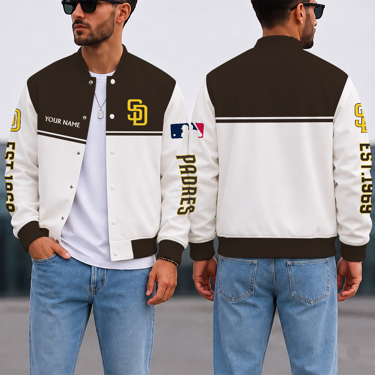 SPECIAL EDITION - NEW CUSTOMIZED MLB18 SDP SAN DIEGO PADRES SATIN VARSITY & BASEBALL JACKET