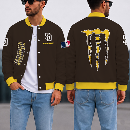 SPECIAL EDITION - NEW CUSTOMIZED MLB18 SDP SAN DIEGO PADRES SATIN VARSITY & BASEBALL JACKET
