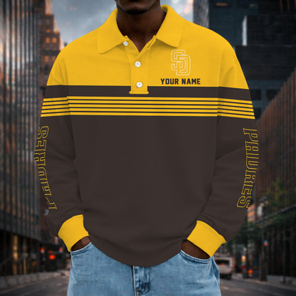SPECIAL EDITION - NEW CUSTOMIZED MLB18 SDP SAN DIEGO PADRES MEN'S LONG SLEEVE POLO