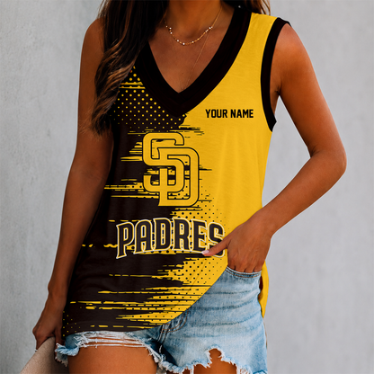 LIMITED EDITION - NEW CUSTOMIZED MLB18 SDP SAN DIEGO PADRES WOMEN'S V-NECK TANK TOP