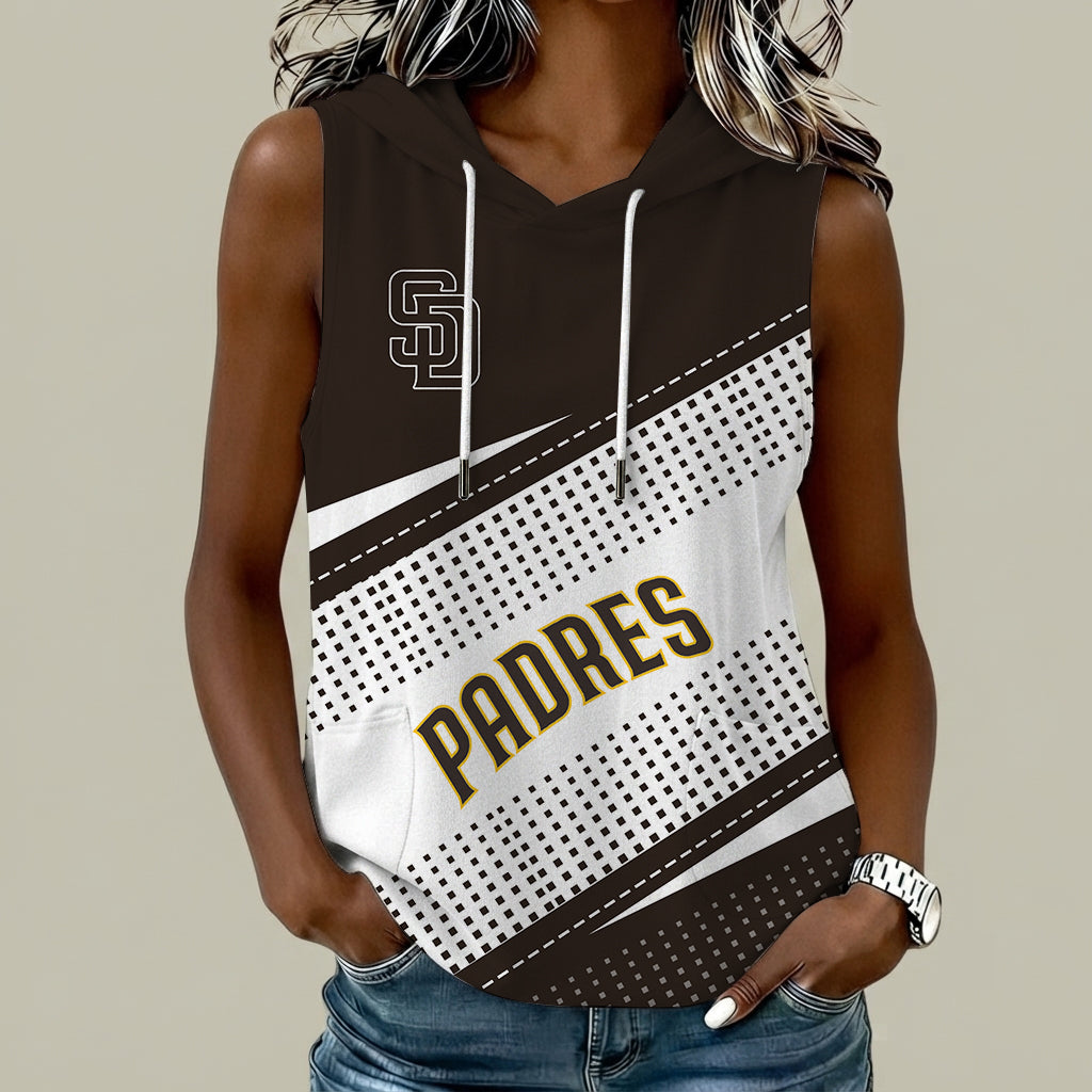 [FLASH SALE] NEW CUSTOMIZED MLB18 SDP SAN DIEGO PADRES WOMEN'S SLEEVELESS HOODED POCKET TANK TOP