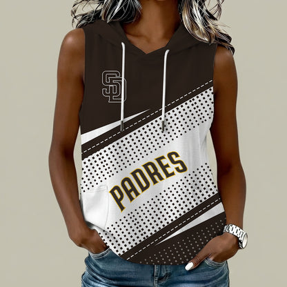 [FLASH SALE] NEW CUSTOMIZED MLB18 SDP SAN DIEGO PADRES WOMEN'S SLEEVELESS HOODED POCKET TANK TOP