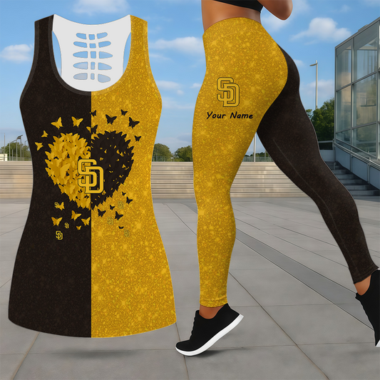 LIMITED EDITION - NEW CUSTOMIZED MLB18 SDP SAN DIEGO PADRES LEGGINGS & HOLLOW TANK TOP SET