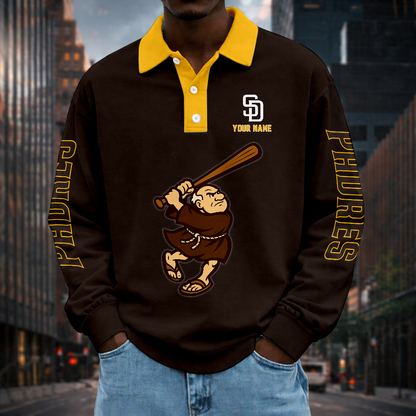LIMITED EDITION - NEW CUSTOMIZED MLB18 SDP SAN DIEGO PADRES MEN LONG SLEEVE POLO
