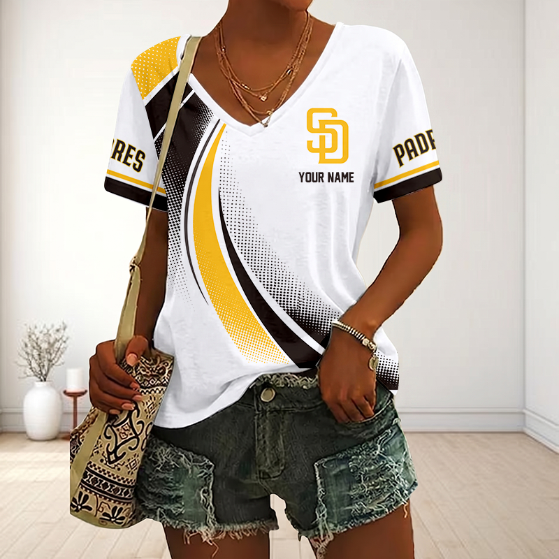 LIMITED EDITION - NEW CUSTOMIZED MLB18 SDP SAN DIEGO PADRES V-NECK FEMALE SHIRT
