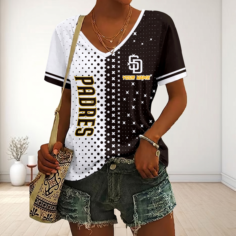 LIMITED EDITION - NEW CUSTOMIZED MLB18 SDP SAN DIEGO PADRES V-NECK FEMALE SHIRT