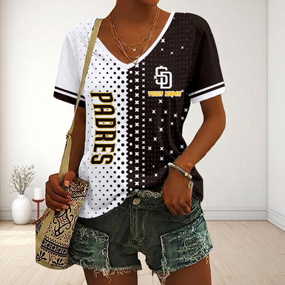 LIMITED EDITION - NEW CUSTOMIZED MLB18 SDP SAN DIEGO PADRES V-NECK FEMALE SHIRT