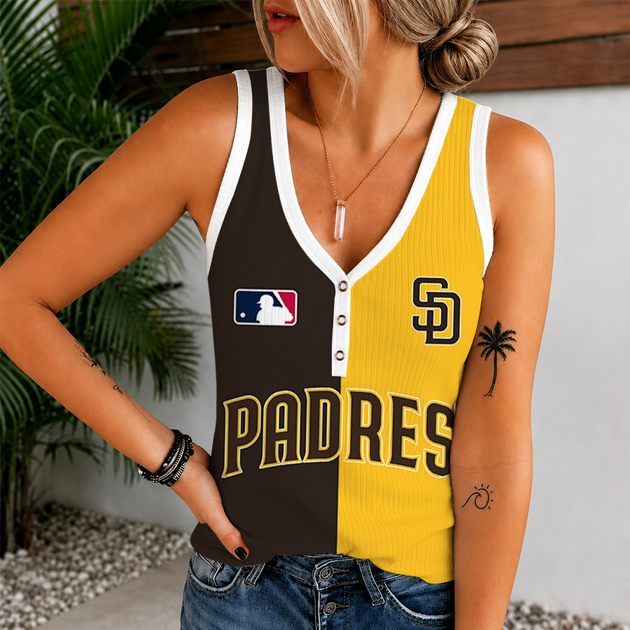 [FLASH SALE] NEW CUSTOMIZED MLB18 SDP SAN DIEGO PADRES WOMEN'S V-NECK TANK TOP