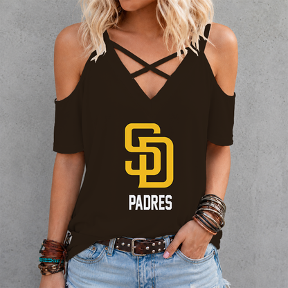 LIMITED EDITION - NEW CUSTOMIZED MLB18 SDP SAN DIEGO PADRES CRISS CROSS V-NECK TOP