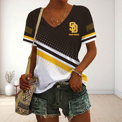 LIMITED EDITION - NEW CUSTOMIZED MLB18 SDP SAN DIEGO PADRES V-NECK FEMALE SHIRT