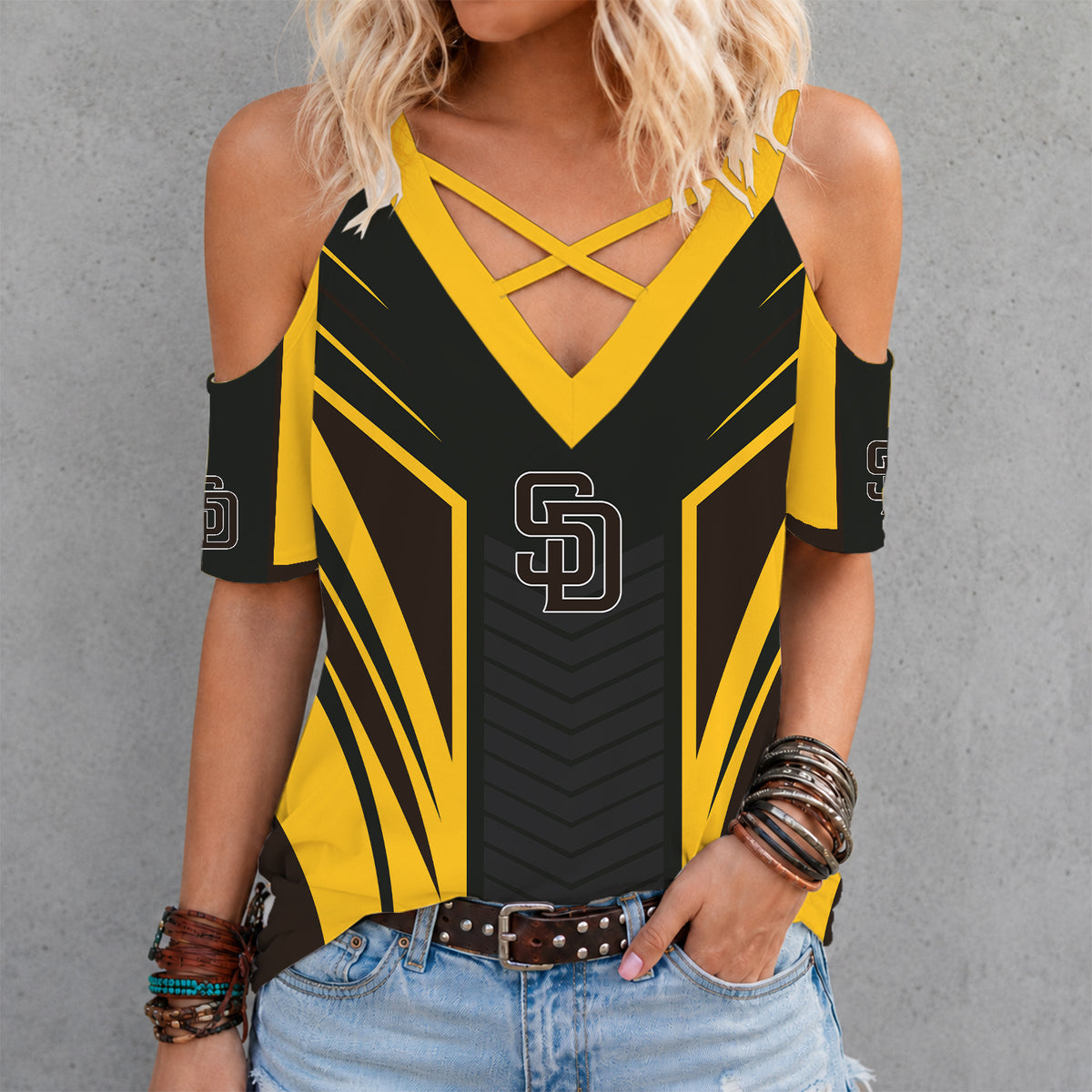 [FLASH SALE] NEW CUSTOMIZED MLB18 SDP SAN DIEGO PADRES CRISS CROSS V-NECK TOP