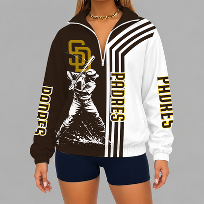 [FLASH SALE] NEW CUSTOMIZED MLB18 SDP SAN DIEGO PADRES V-NECK ZIPPER SWEATSHIRT JACKET