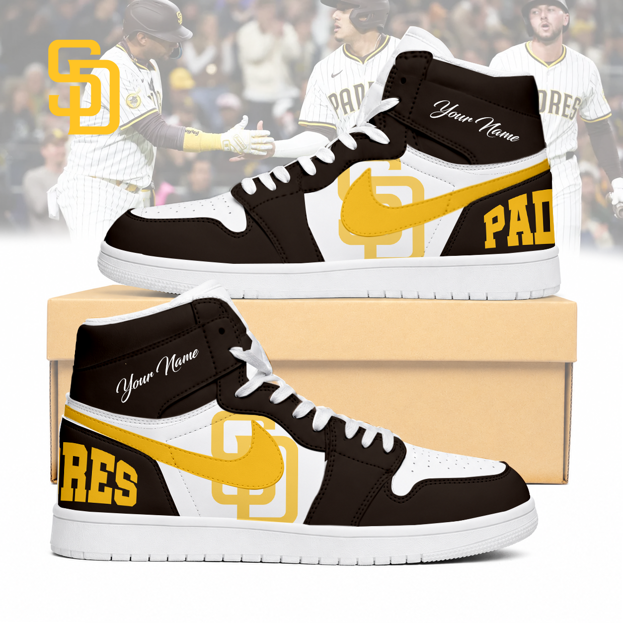 LIMITED EDITION - NEW CUSTOMIZED MLB18 SDP SAN DIEGO PADRES AIR JORDAN SNEAKERS