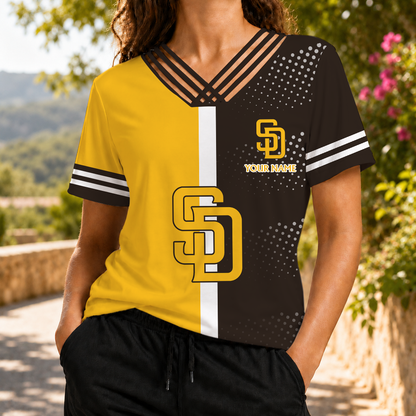 LIMITED EDITION - NEW CUSTOMIZED MLB18 SDP SAN DIEGO PADRES V-NECK SHIRT