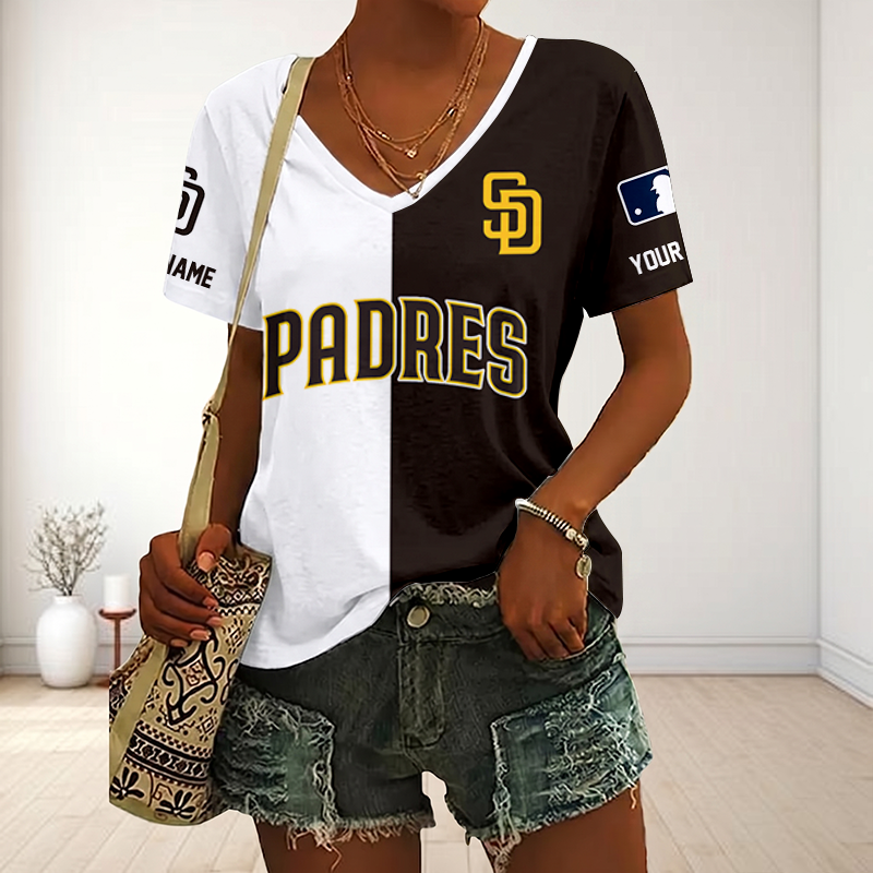 SPECIAL EDITION - NEW CUSTOMIZED MLB18 SDP SAN DIEGO PADRES V-NECK FEMALE SHIRT