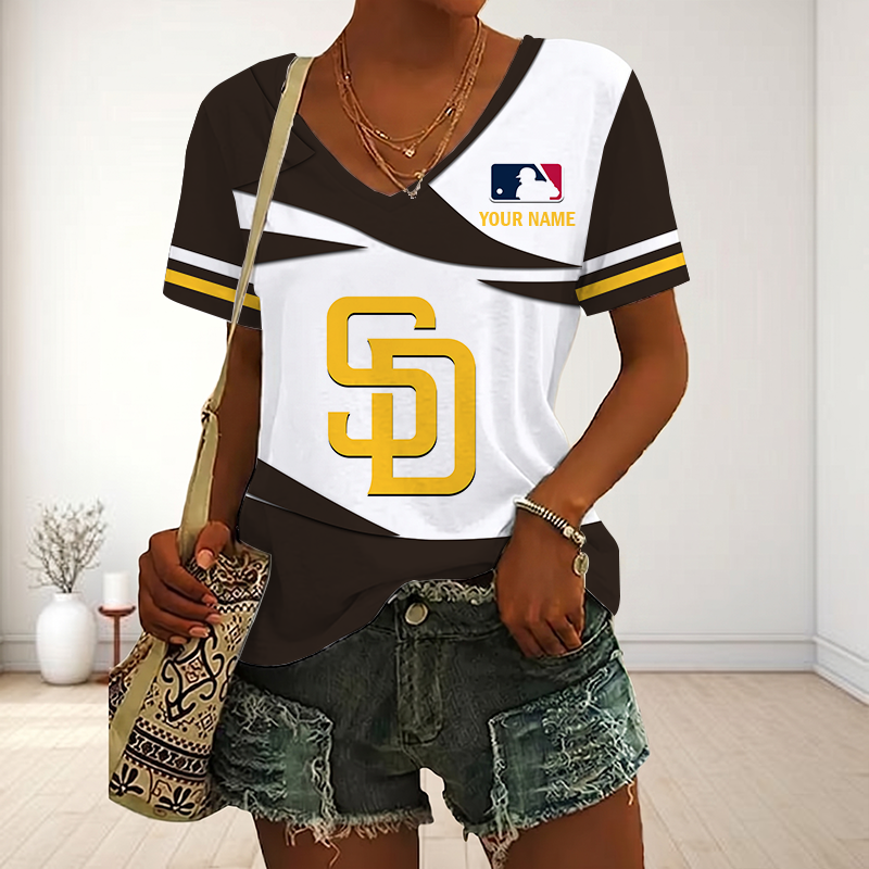 LIMITED EDITION - NEW CUSTOMIZED MLB18 SDP SAN DIEGO PADRES V-NECK FEMALE SHIRT