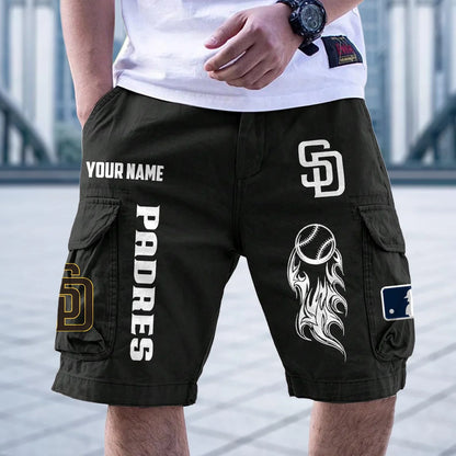[FLASH SALE] NEW CUSTOMIZED MLB18 SDP SAN DIEGO PADRES MEN'S CARGO SHORTS