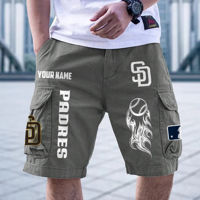 [FLASH SALE] NEW CUSTOMIZED MLB18 SDP SAN DIEGO PADRES MEN'S CARGO SHORTS