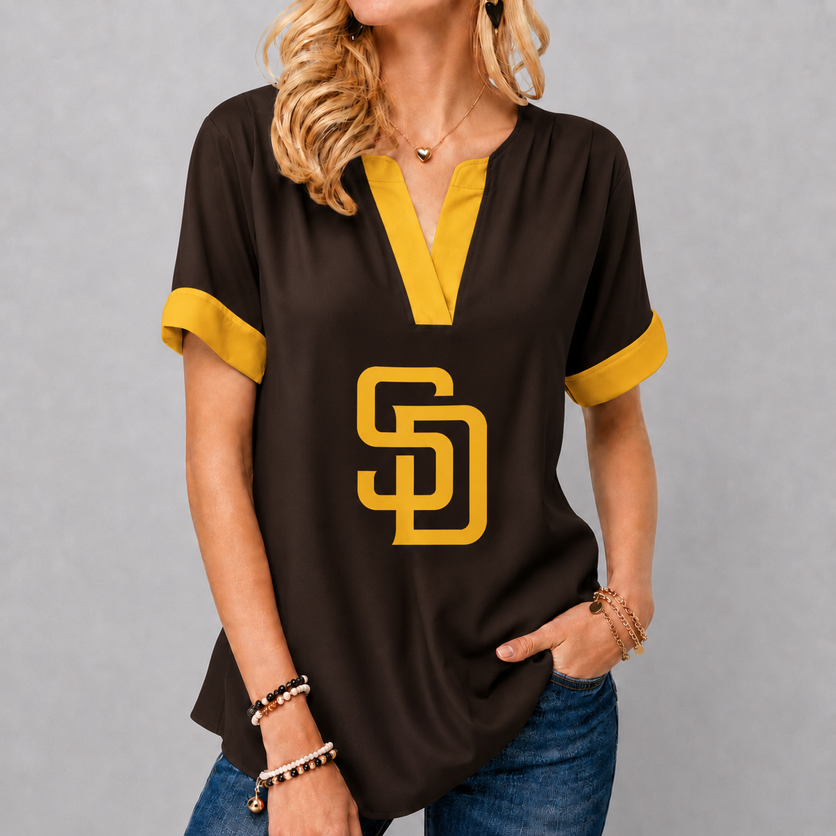 LIMITED EDITION - NEW CUSTOMIZED MLB18 SDP SAN DIEGO PADRES V-NECK FEMALE SHIRT