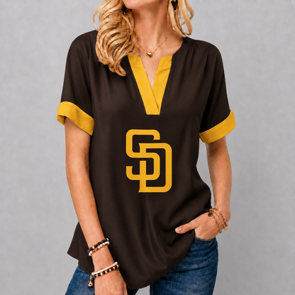 LIMITED EDITION - NEW CUSTOMIZED MLB18 SDP SAN DIEGO PADRES V-NECK FEMALE SHIRT