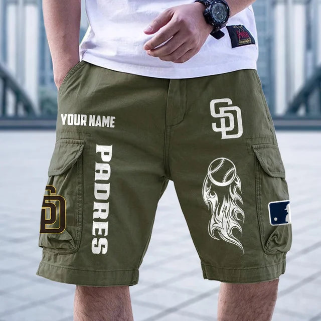 [FLASH SALE] NEW CUSTOMIZED MLB18 SDP SAN DIEGO PADRES MEN'S CARGO SHORTS