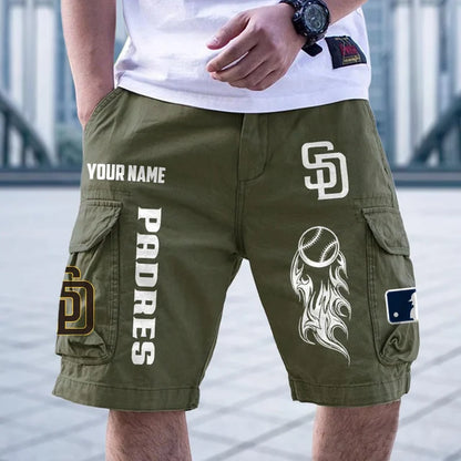[FLASH SALE] NEW CUSTOMIZED MLB18 SDP SAN DIEGO PADRES MEN'S CARGO SHORTS