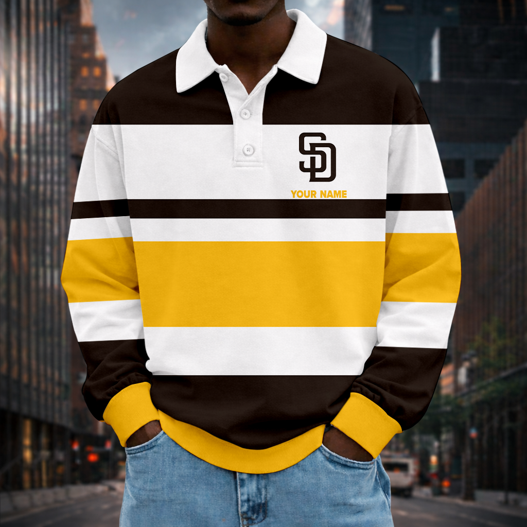 LIMITED EDITION - NEW CUSTOMIZED MLB18 SDP SAN DIEGO PADRES MEN LONG SLEEVE POLO