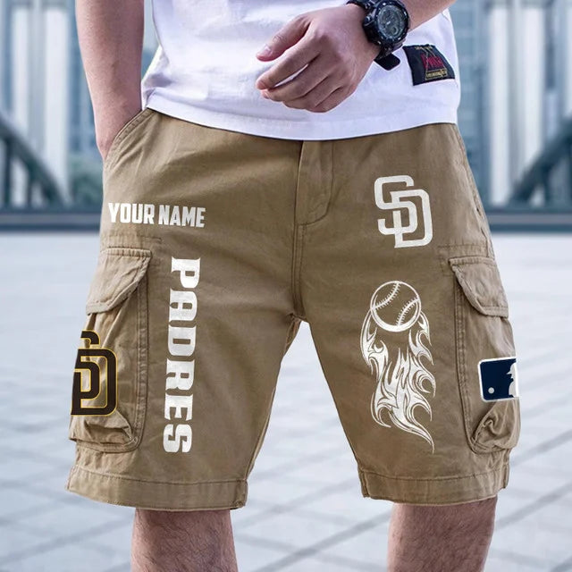 [FLASH SALE] NEW CUSTOMIZED MLB18 SDP SAN DIEGO PADRES MEN'S CARGO SHORTS