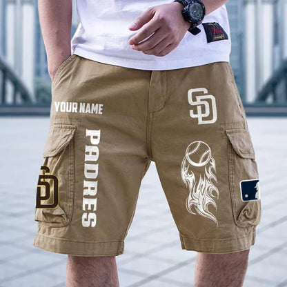 [FLASH SALE] NEW CUSTOMIZED MLB18 SDP SAN DIEGO PADRES MEN'S CARGO SHORTS