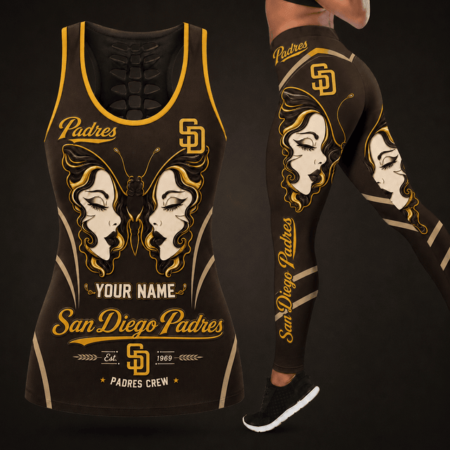 [FLASH SALE] NEW CUSTOMIZED MLB18 SDP SAN DIEGO PADRES HOLLOW TANK TOP & LEGGINGS SET