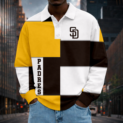 LIMITED EDITION - NEW CUSTOMIZED MLB18 SDP SAN DIEGO PADRES MEN LONG SLEEVE POLO