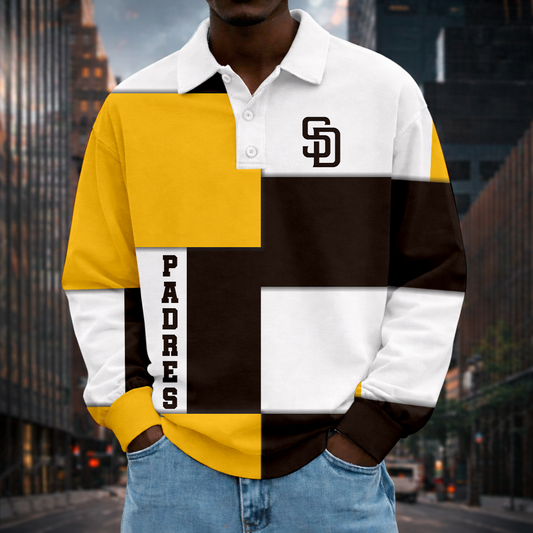 LIMITED EDITION - NEW CUSTOMIZED MLB18 SDP SAN DIEGO PADRES MEN LONG SLEEVE POLO