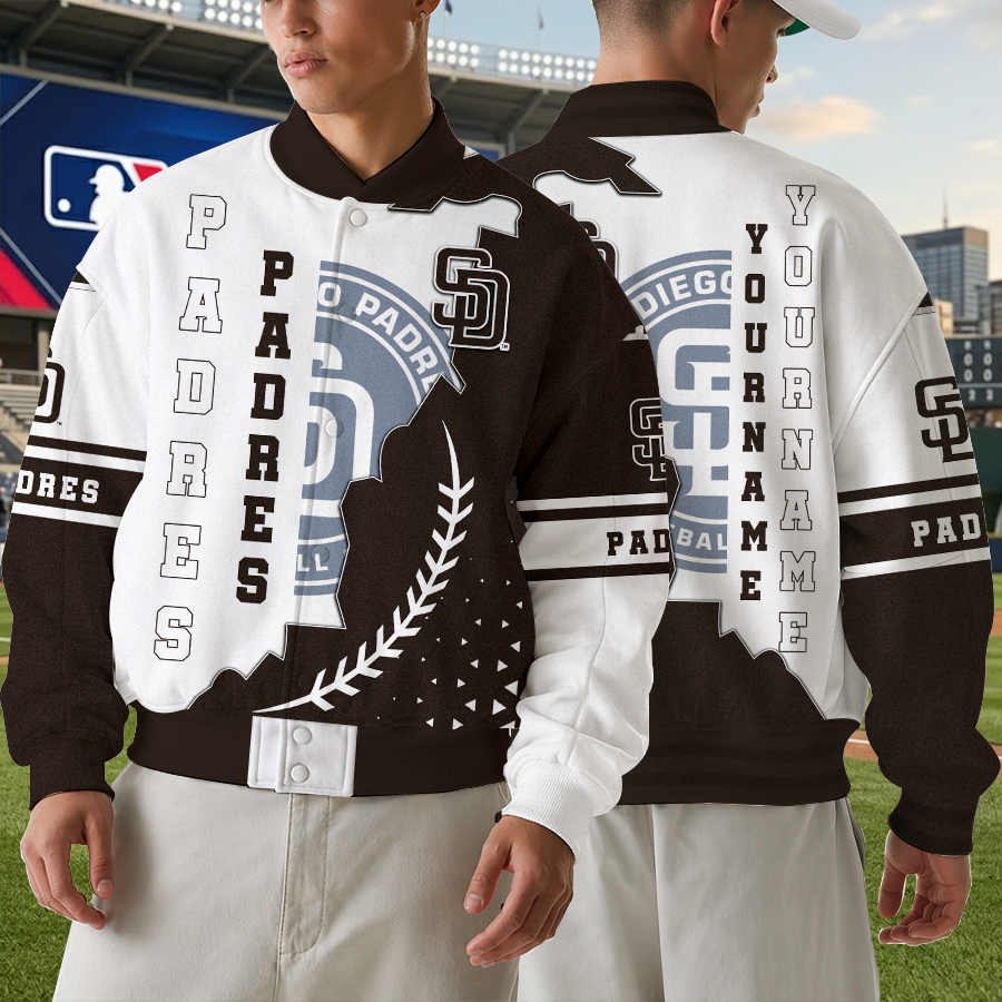 LIMITED EDITION - NEW CUSTOMIZED MLB18 SDP SAN DIEGO PADRES SATIN VARSITY & BASEBALL JACKET