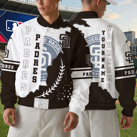 LIMITED EDITION - NEW CUSTOMIZED MLB18 SDP SAN DIEGO PADRES SATIN VARSITY & BASEBALL JACKET
