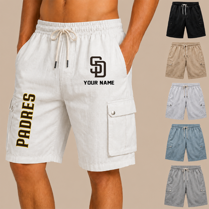 [FLASH SALE] NEW CUSTOMIZED MLB18 SDP SAN DIEGO PADRES MEN'S DRAWSTRING CARGO SHORTS