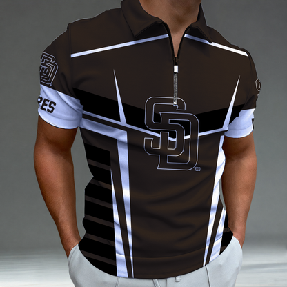 LIMITED EDITION - NEW CUSTOMIZED MLB18 SDP SAN DIEGO PADRES ZIP POLO SHIRT