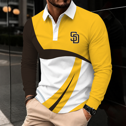 [FLASH SALE] NEW CUSTOMIZED MLB18 SDP SAN DIEGO PADRES MEN'S LONG SLEEVE POLO