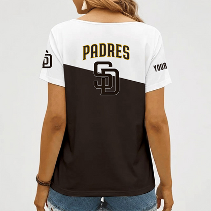 [FLASH SALE] NEW CUSTOMIZED MLB18 SDP SAN DIEGO PADRES V-NECK FEMALE SHIRT