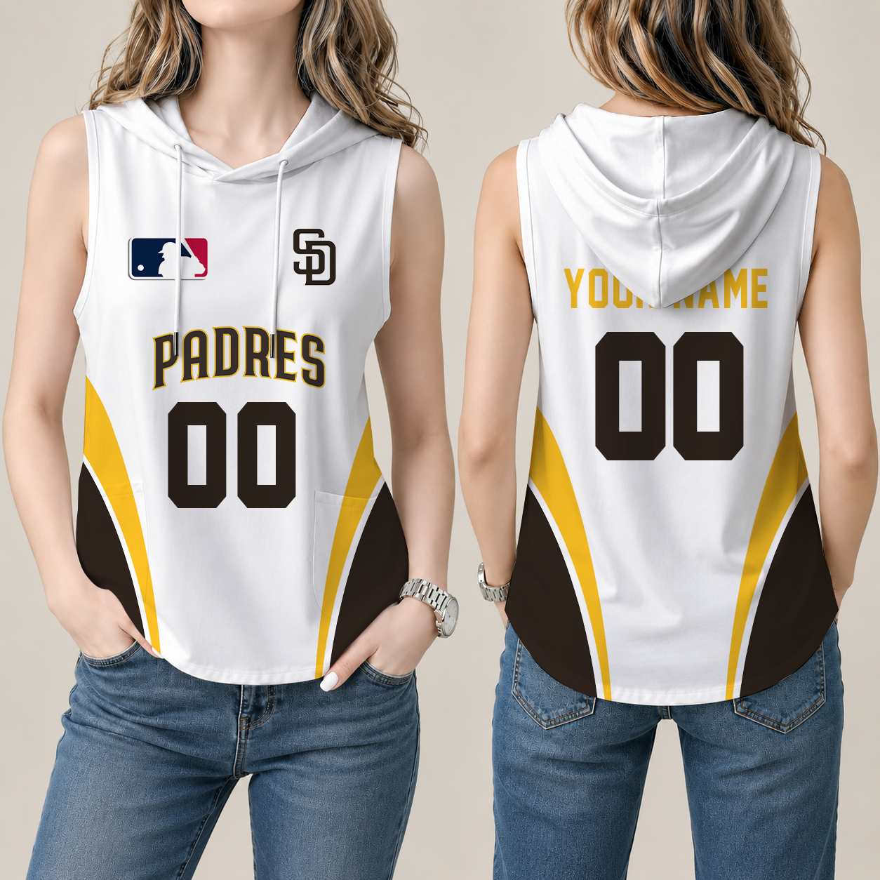 [FLASH SALE] NEW CUSTOMIZED MLB18 SDP SAN DIEGO PADRES WOMEN'S SLEEVELESS HOODED POCKET TANK TOP
