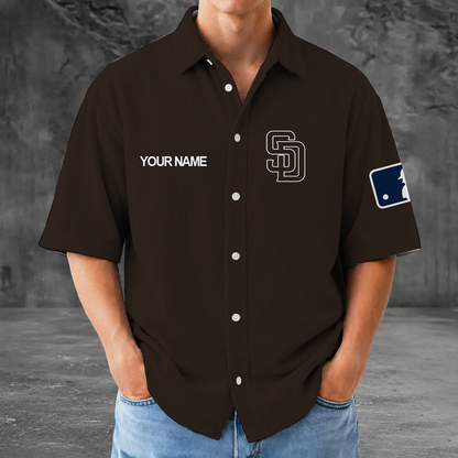 [FLASH SALE] NEW CUSTOMIZED MLB18 SDP SAN DIEGO PADRES SEERSUCKER BUTTON SHIRT