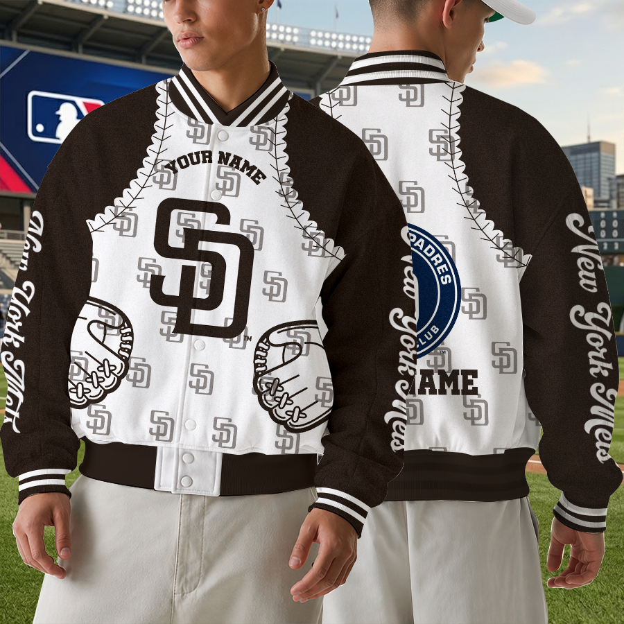 LIMITED EDITION - NEW CUSTOMIZED MLB18 SDP SAN DIEGO PADRES SATIN VARSITY & BASEBALL JACKET